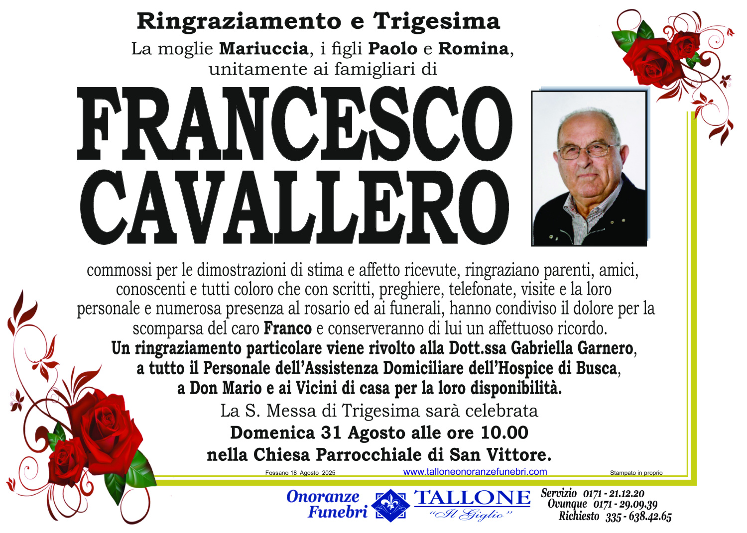 <br />
<b>Warning</b>:  Undefined variable $info in <b>/home/tallone/public_html/ringraziamenti.php</b> on line <b>68</b><br />
Francesco Cavallero